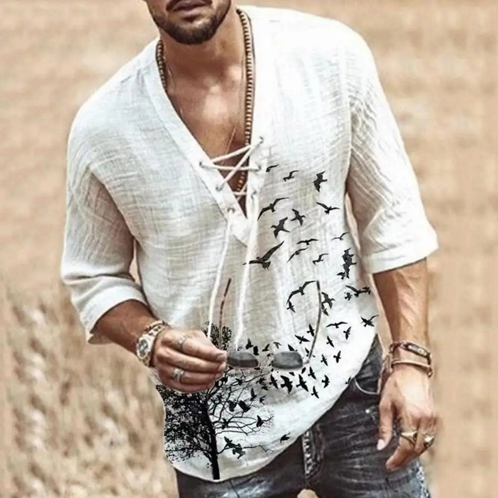 

Top Classic V Neck Printed Men Shirt Pullover Tee Shirt All-matched for Holiday