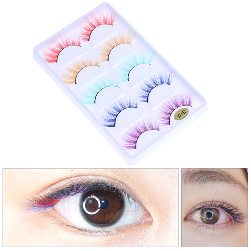 

5Pairs Eye Lashes Rainbow Cilias Make-Up Beauty Colored Faux Mink Hair False Eyelashes Long Rainbow Wimpers