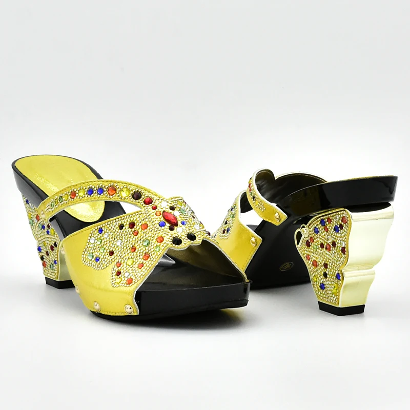 Новинка пикантные женские туфли Dsign желтого цвета вечерние свадебные украшенные