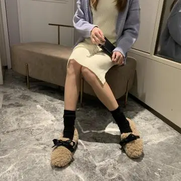 

Women Shoes Autumn Round Toe Modis Loafers With Fur Casual Female Sneakers Flats Fall 2021 Slip-on Dress New Winter Moccasin Sol