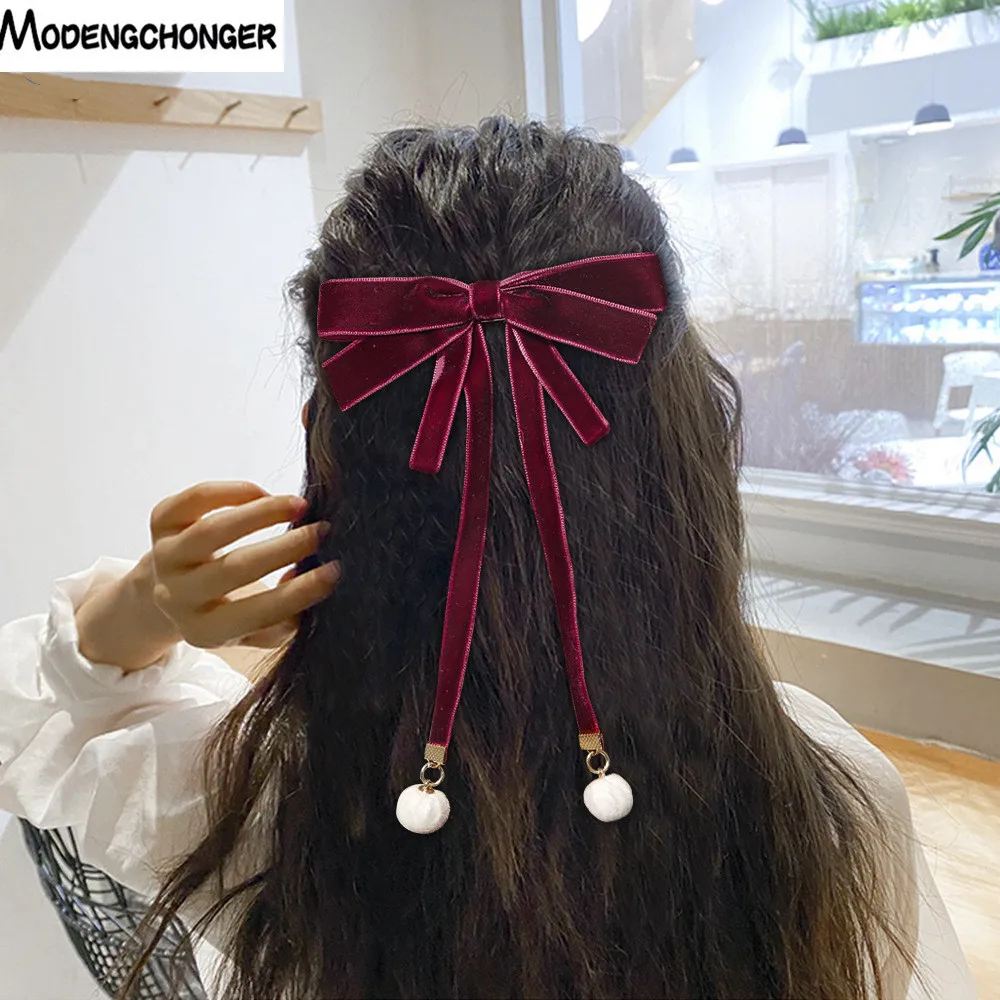 

1PC Fashion Velvet Barrette Bowknot Streamer Hairpin Retro Fleece clip Female Ponytail Hairgrip Woman Ribbon Hair Accessories