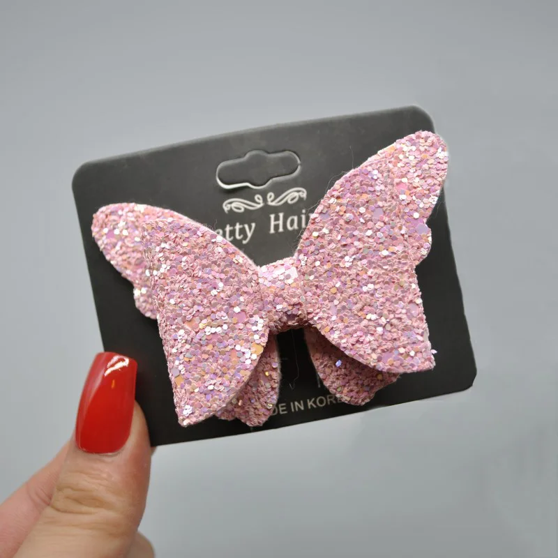 Пастельные блестки бабочка банты для волос девочек крокодил клип модные