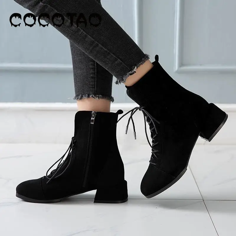 Женские ботинки на толстой подошве черные в стиле знаменитостей Осенняя обувь 2019