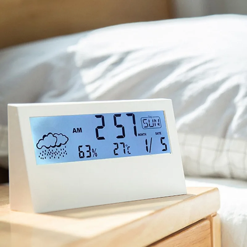 

LED Digital Alarm Clock Backlight Hygrometer Thermometer Snooze Mute Calendar Desktop Electronic Table Clocks Night Light Clock