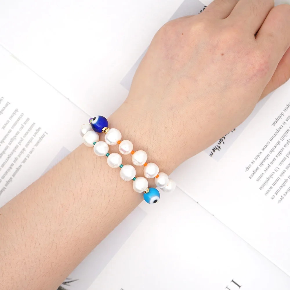 

Shinus Women Bracelet Evil Eye Bracelets Boho Freshwater Pearl Jewelry Friendship Multicolor Beads Pulseras Mujer Accessories
