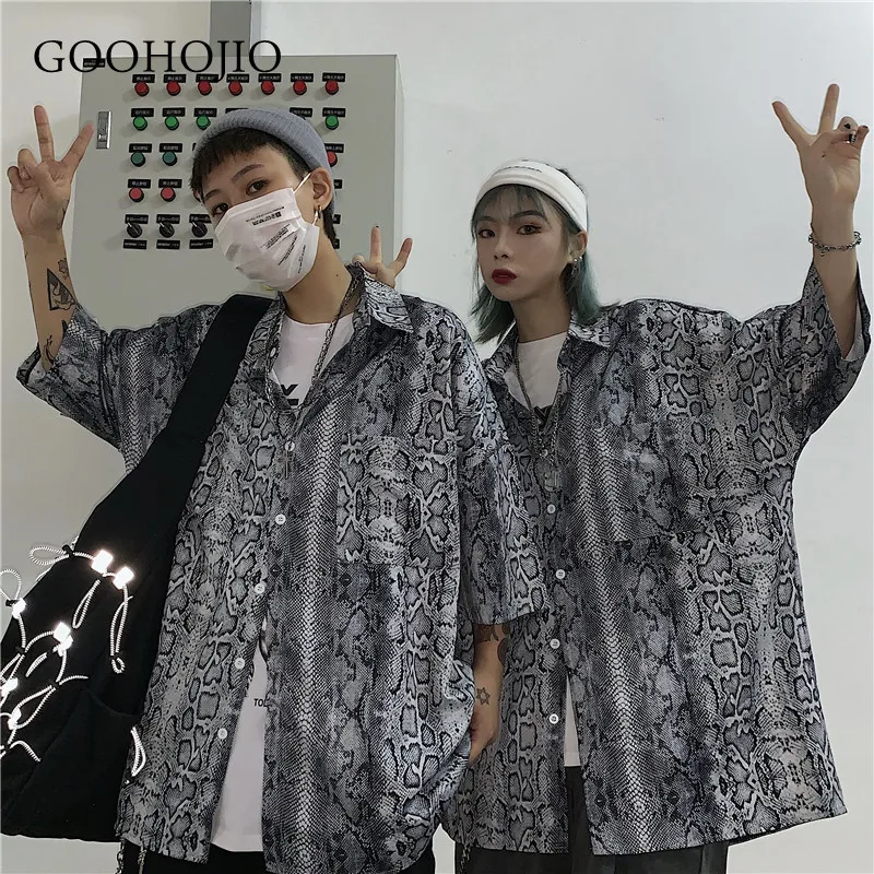 

GOOHOJIO 2021 New Summer Serpentine Shirts for Women All-match Oversized Women Shirt Fashionable Retro Chic Shirts for Couples