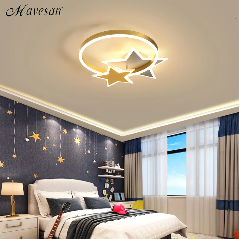 

Современный светодиодный потолочный Люстра с золотой рамой со звездами для детской комнаты, спальни, столовой, для бистро, для помещений, ал...