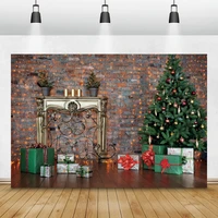 christmas backgrounds brick wall royal decor fireplace tree gift gold bulb lights floor baby child photozone photo backdrops