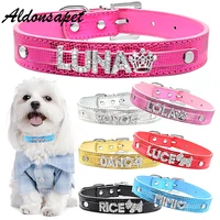 personalized bling rhinestone letter name cat dog collar custom diamond name leather dog collar for small medium large dog puppy