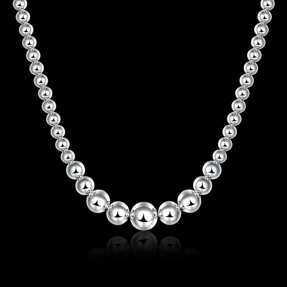 

Hot Sale 925 Silver Necklace Smooth Round Bead Ball Necklace for Women Fine Jewelry Gift collares choker kolye Colar de Prata