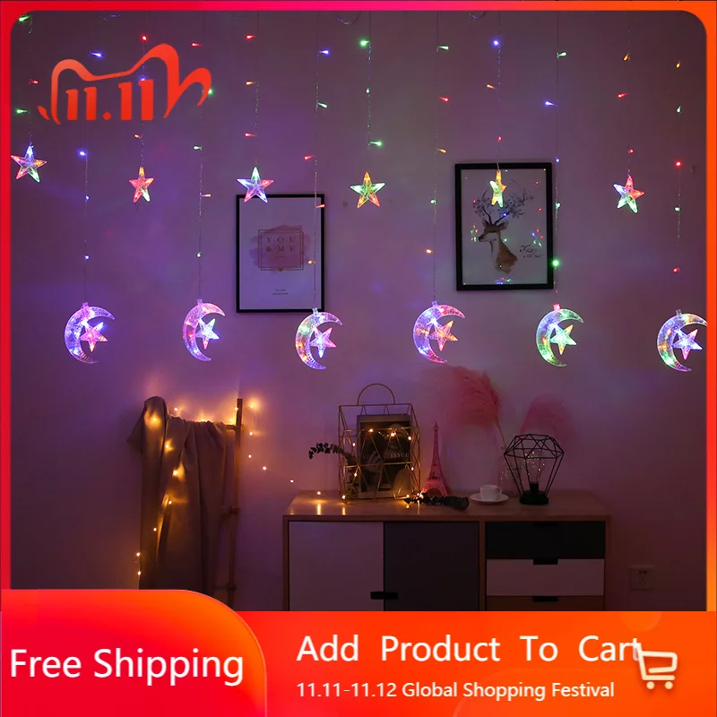 

Moon Star LED Ramadan Mubarak Lights String Eid Decoration for Home Curtain Lamp Decoration Eid Mubarak Ramadan Kareem Decore