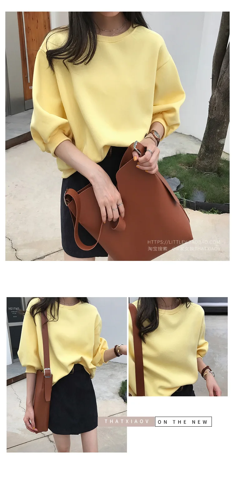 Сплошной цвет толстовка осень и зима Женская хлопчатобумажная Повседневная