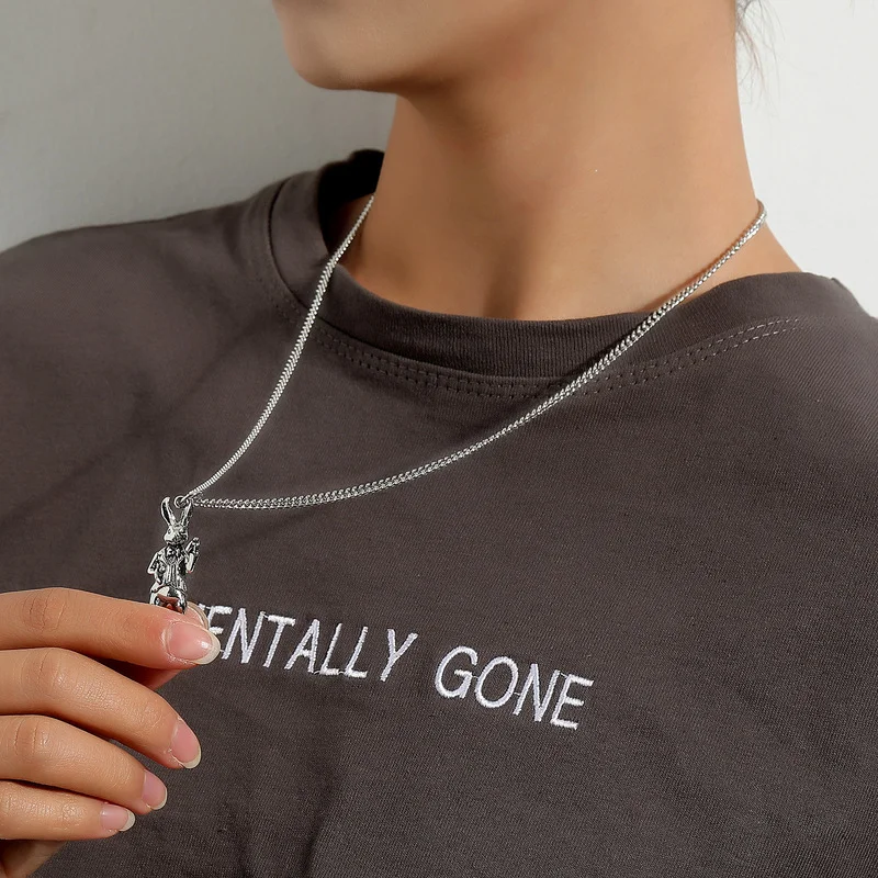 

Vintage Punk Choker Rabbit Pendant Chain Silver Color Hip Hop Necklace for Women Fashion Jewelry Gift