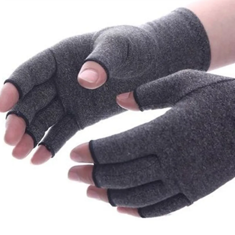 Gray Compression Gloves Half Finger Arthritis Gloves Cycling Fitness Relief Hand Pain Pressure Gloves Therapy Join Fitness Gloved - Цвет: Gray