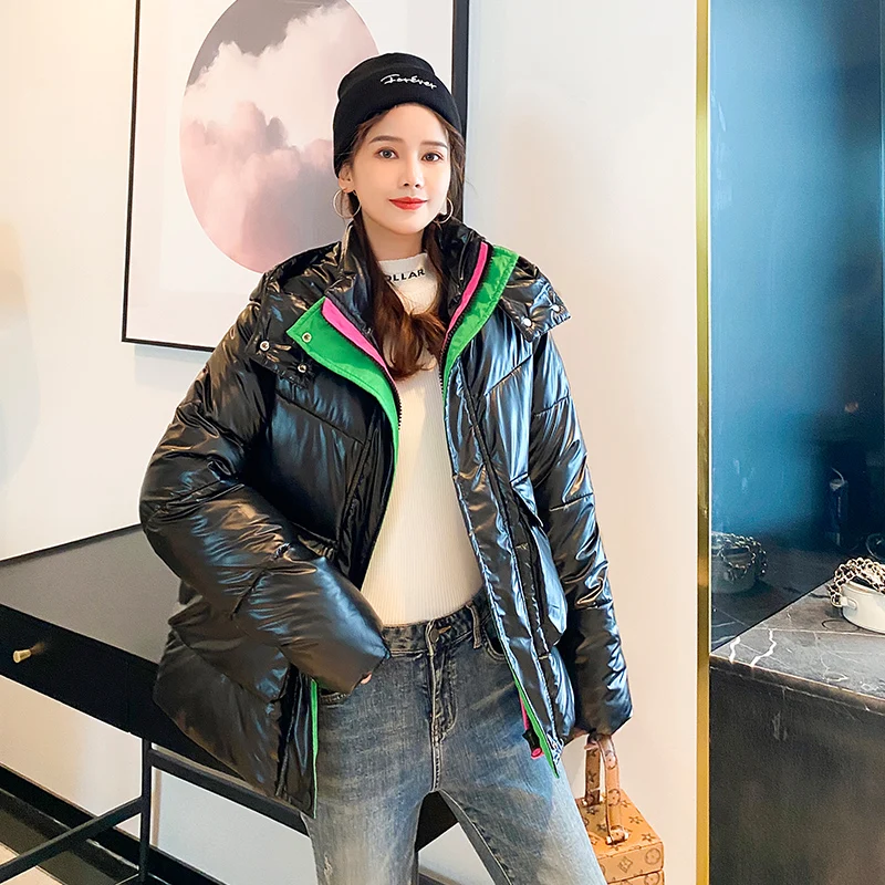 

Luminous waterproof down cotton jacket women's short 2020 new winter Korean stand collar loose oversized bread coat Winter Women