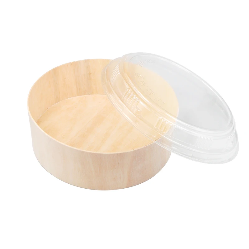 

Wooden Lunch Bento Catering Box Takeaway Packaging Food Container Disposable Round Salad Sushi Cake Box Bowl with Lid