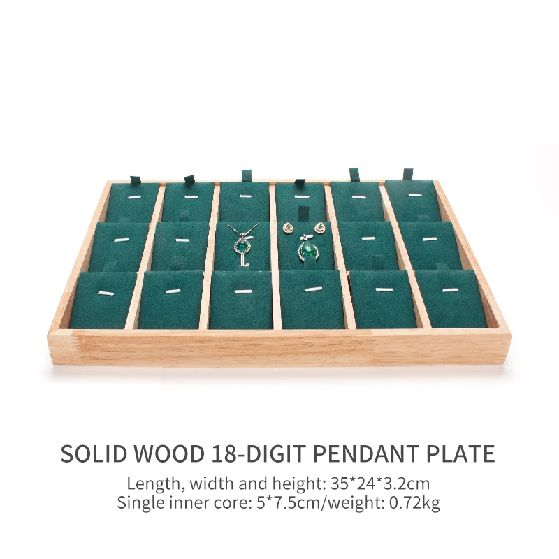 

18 Grid Green Wooden Necklace Display Storage Trays For Wedding Ring Bracelet Long Chain Showing Plates Multifunction Removable