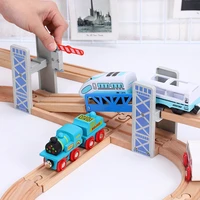 wooden train tracks railway toys wooden double deck bridge overpass wood accessories fit biro thomas tracks for kids gift
