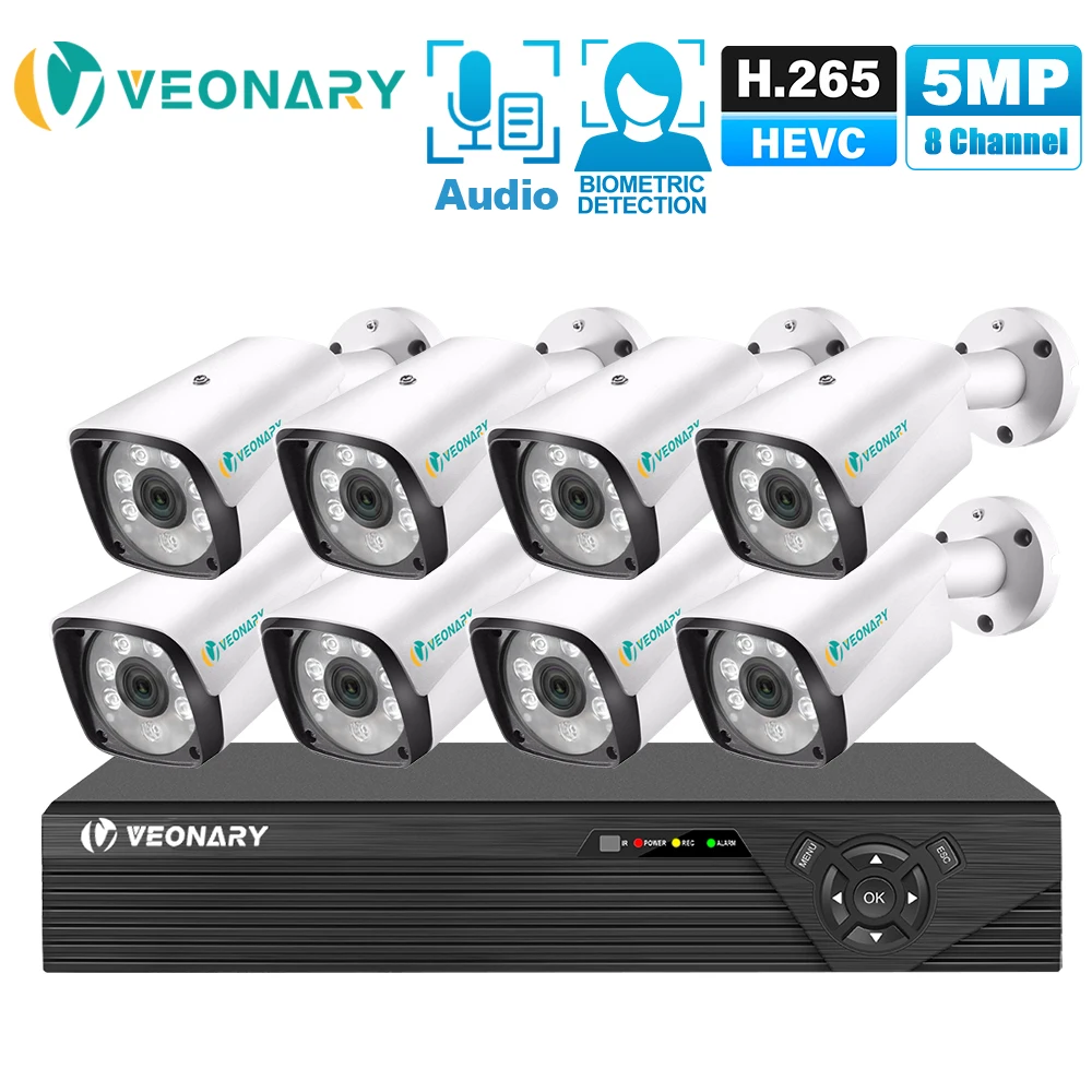 

VEONARY H.265 8CH 5MP POE Security Camera System Kit AI Face Detection Audio Record IP Camera IR CCTV Video Surveillance NVR Set