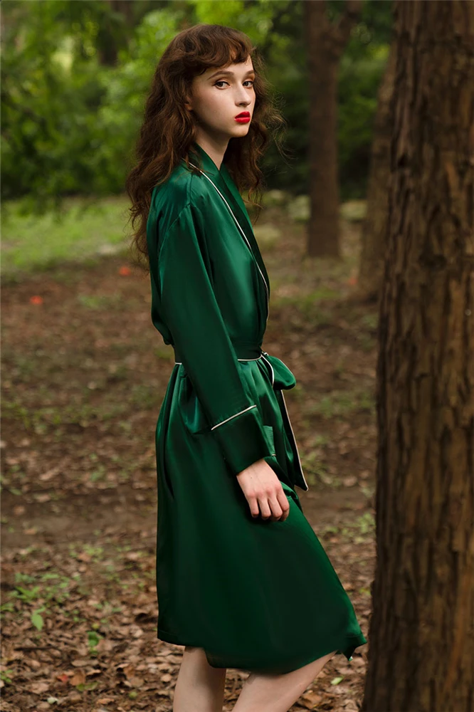Халат женский атласный длинный зеленый | Свадьбы и торжества