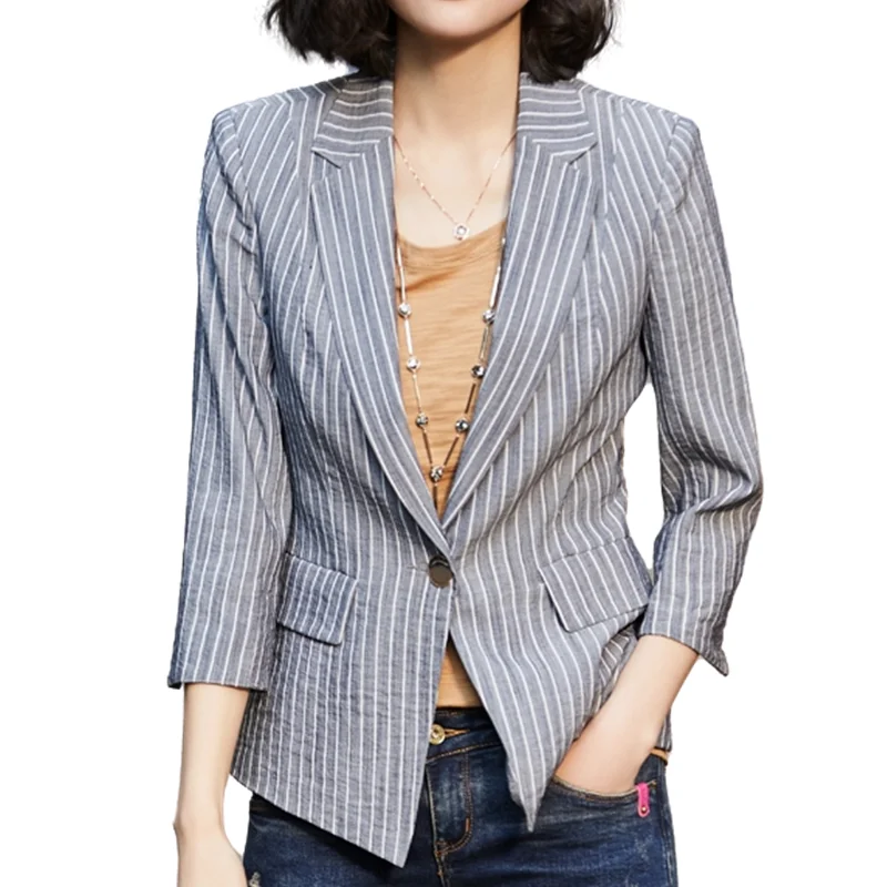 

Женский винтажный блейзер в полоску, с рукавом три четверти