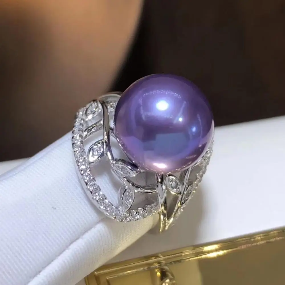 Женское кольцо из серебра 925 пробы с натуральным круглым пресноводным фиолетовым