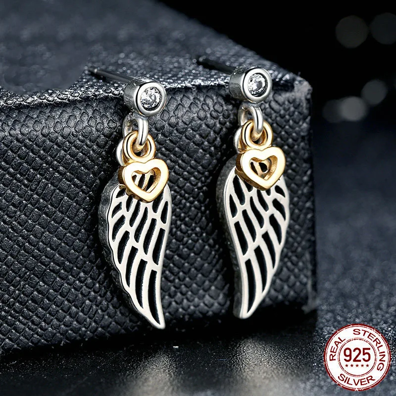 

100% 925 Sterling Silver Love & Guidance Feather Stud Earrings for Women Luxury Jewelry Original Fine Gifts