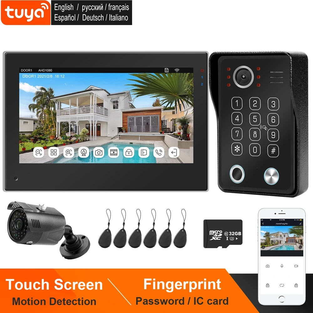 TUYA Smart WI FI видео домофон Системы домашнего 1080P дверной звонок Камера отпечатков