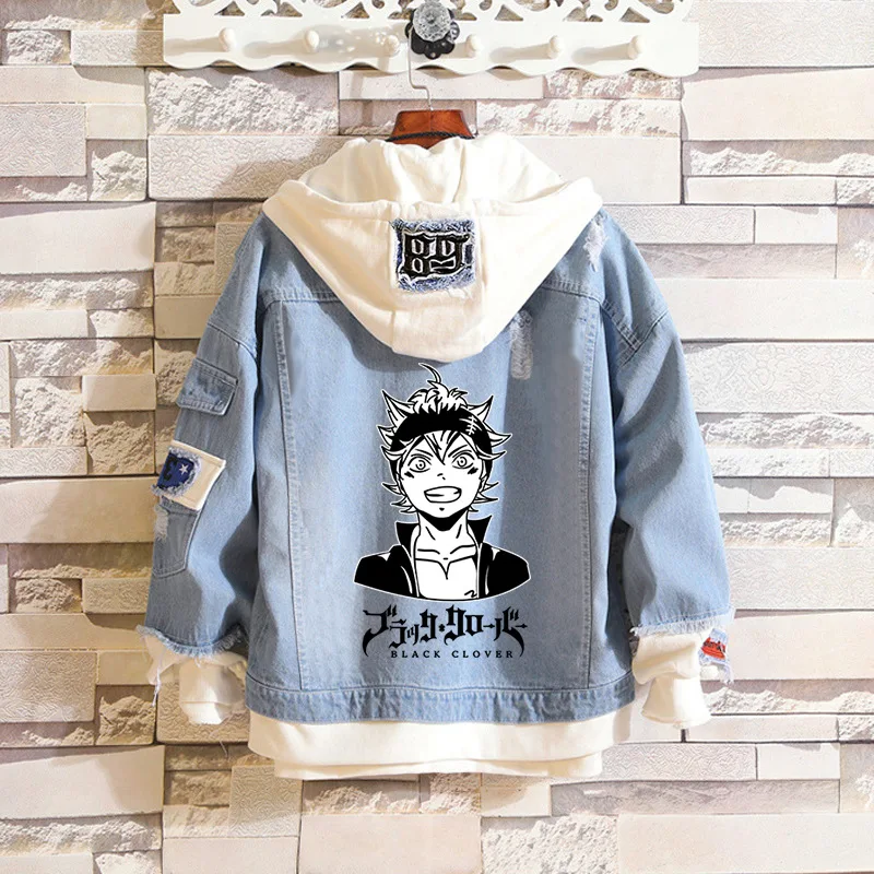 

Anime Black Clover Costume Jean Jacket Asta Cosplay Denim Adult Autumn Spring Hooded Outwear Coat