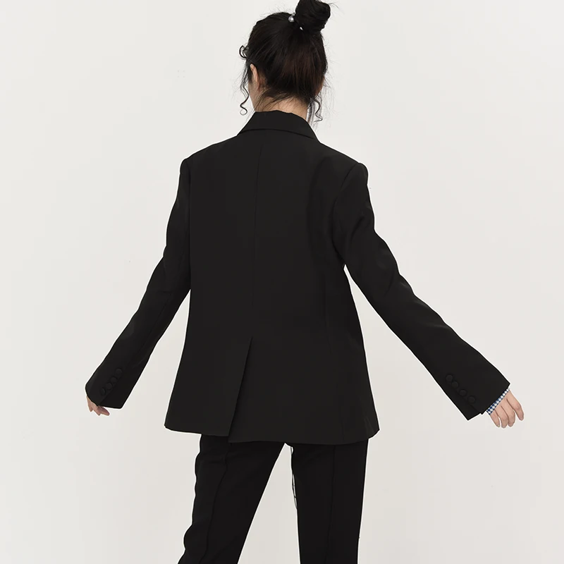 

[EAM] Women Black Bandage Shaped Blazer New Lapel Long Sleeve Loose Fit Jacket Fashion Tide Spring Autumn 2021 1DC40901