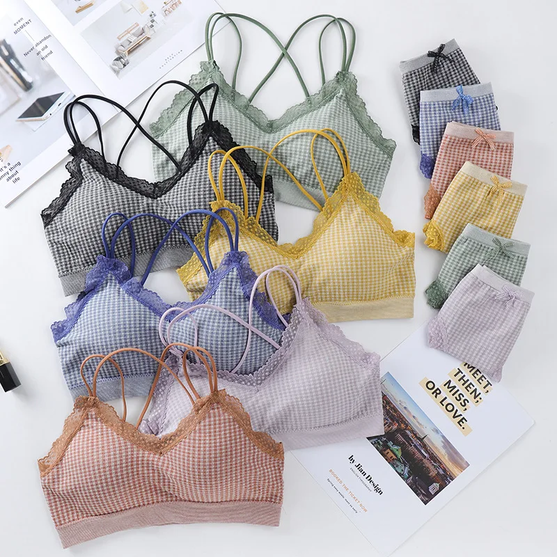 Сексуальный женский комплект с бюстгальтером и трусиками в клетку спортивный