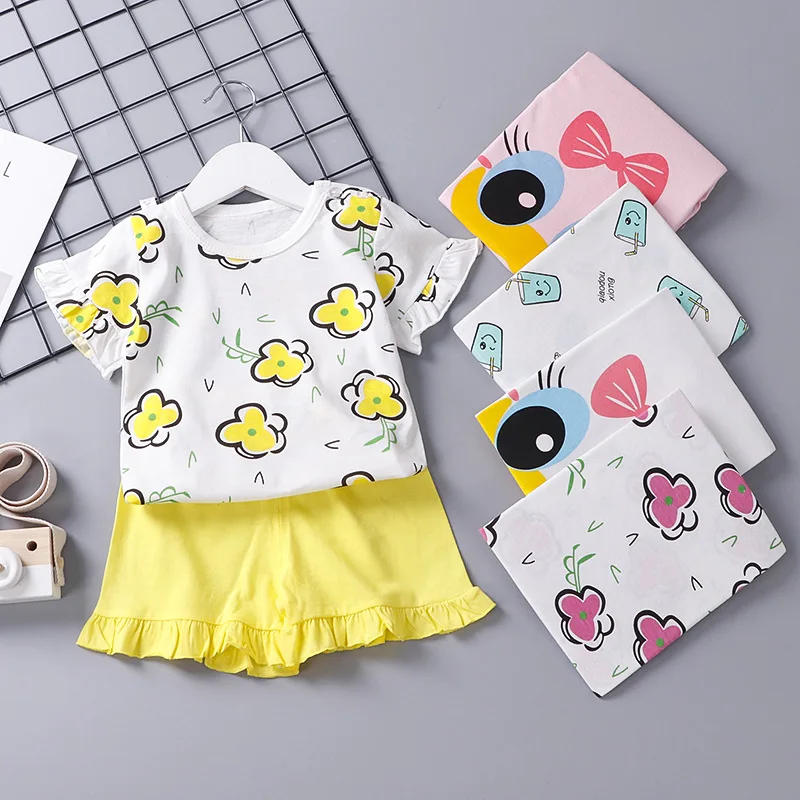 Хлопковые летние комплекты для девочек футболка с короткими рукавами и шорты в