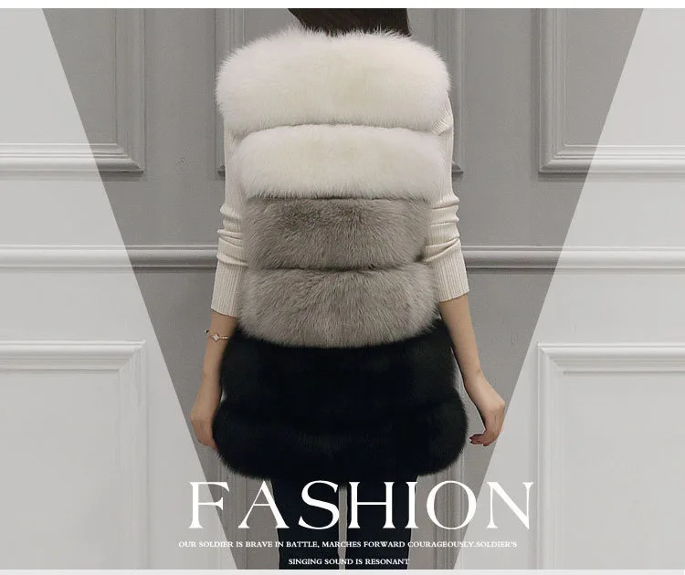 

Vest Korean Fox Stitching Mid-length Winter Jacket Women Female Women's Warm Vest Faux Fur Coat Mink Coat O-Neck Covered Button