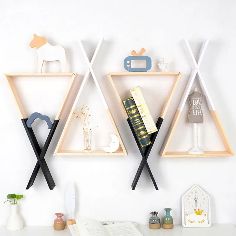 

Nordic Style Decorative Small Wooden Solid Wood Triangle Shelf Multicolor Summer new