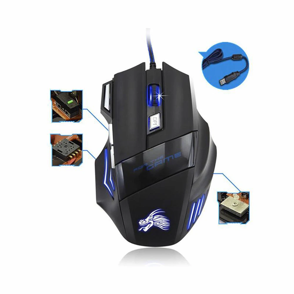Профессиональная игровая мышь 5500 DPI ПК 7 кнопок светодиодная оптическая USB