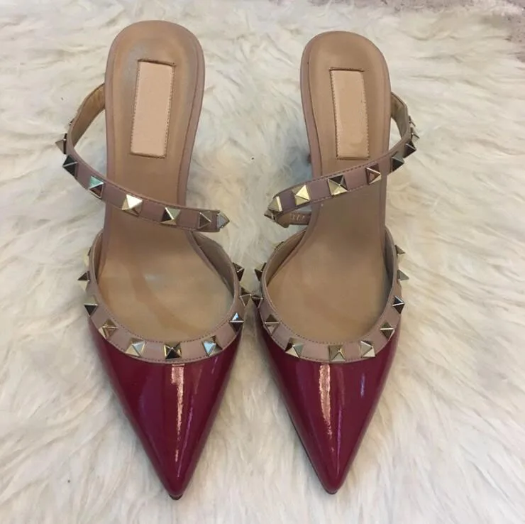 

2020 Summer Fashion Ladies Shoes Rivets Studded Sandals Gladiator Buckle Strap Women Sandals Cut Out High Heels