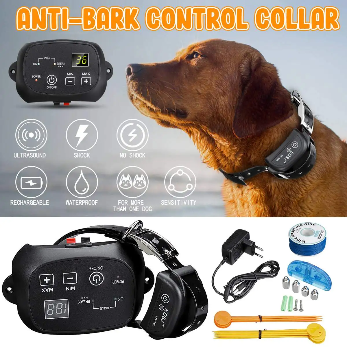 

New Wireless Electric Dog Pet Fence Anti Bark Collar Control Train Waterproof Stop Barking Dog Ultrasonic Training Collars