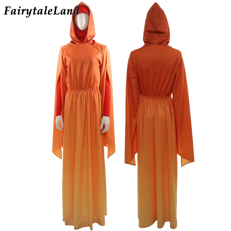 Billig Stern Schlacht Königin Padme Amidala Cosplay Kostüm Phantasie Halloween Prinzessin Handmaidens Kleid Orange Robe Party Anzug