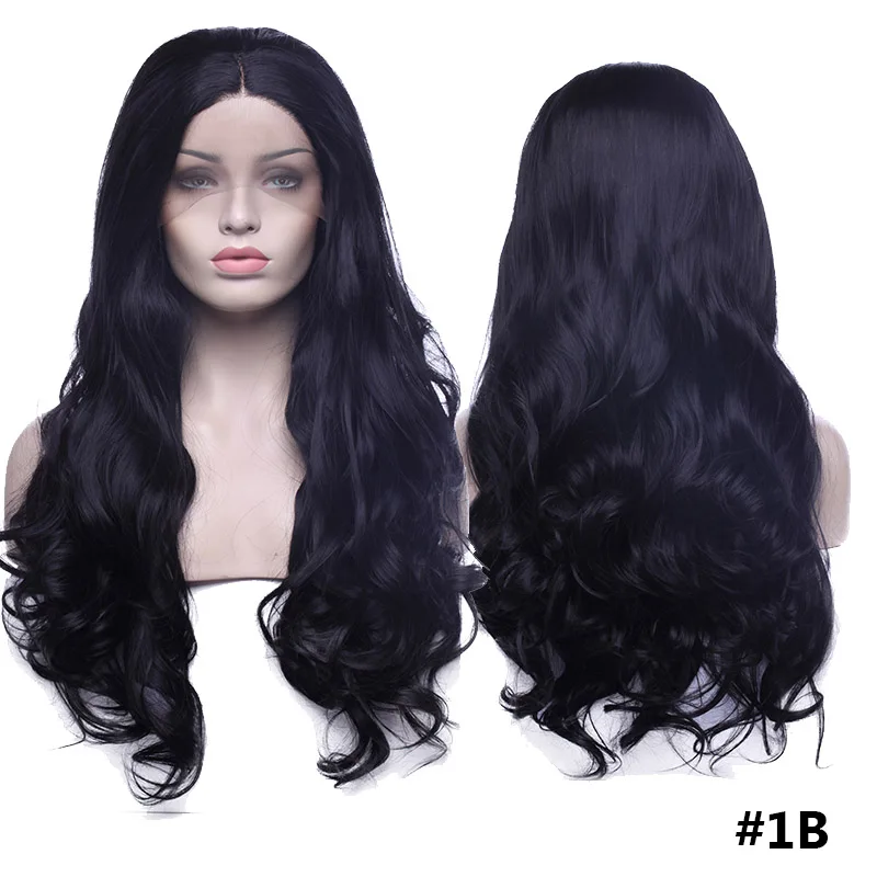 natural black SNOILITE, синтетические парики, парик на кружеве, длинные волнистые парики, Омбре, розовый, фиолетовый, серый, парик на шнурке, термостойкие парики для женщин, парик для косплея - Цвет: natural black