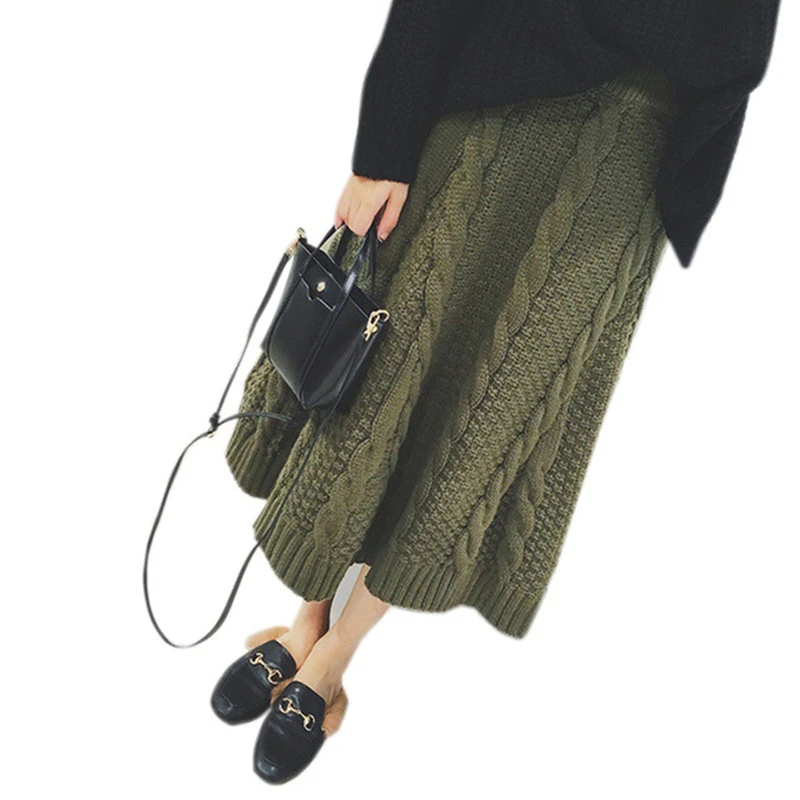 Теплые трикотажные юбки для женщин Jupe осень зима Макси Длинная юбка эластичный