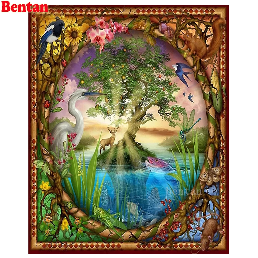 

Full Square Drill 5D DIY Diamond Painting Embroidery Tree Of Life Sunshine Lake The Scenery Cross Stitch Kit Diamond Mosaic Gift
