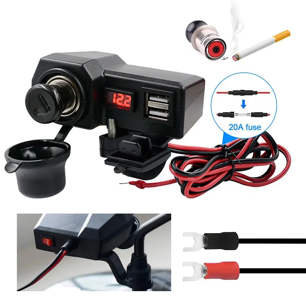 

3.4A Dual USB Motorcycle Cigarette Lighter USB Charger With Voltmeter Display And On/Off Switch DIY Modification Accessorie