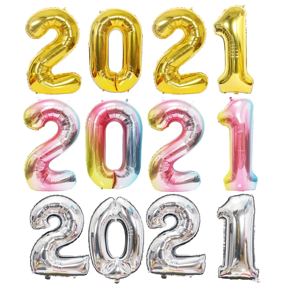 

2021 Balloons Party Decor Gold Silver Number Foil Helium Baloons Happy New Year Balloon Merry Christmas 2021 New Year Eve