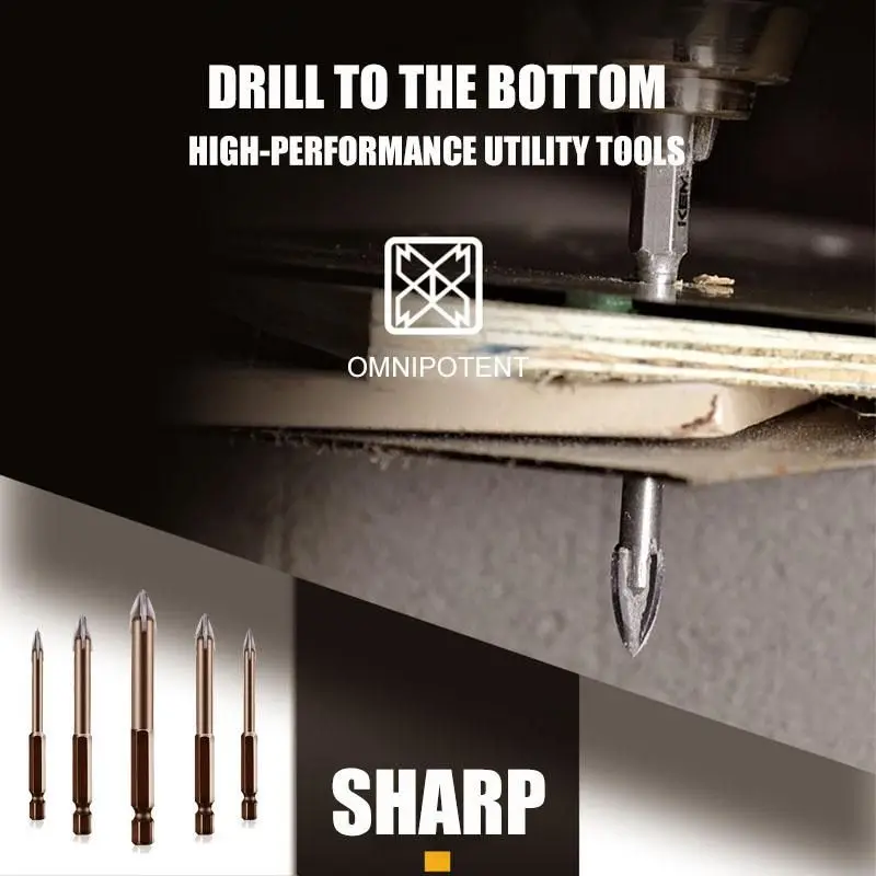 

5 PCS Efficient Universal Drilling Tool Multifunctional Cross Alloy Drill Bit Tip High-Performance Utility Tools For Woodworking