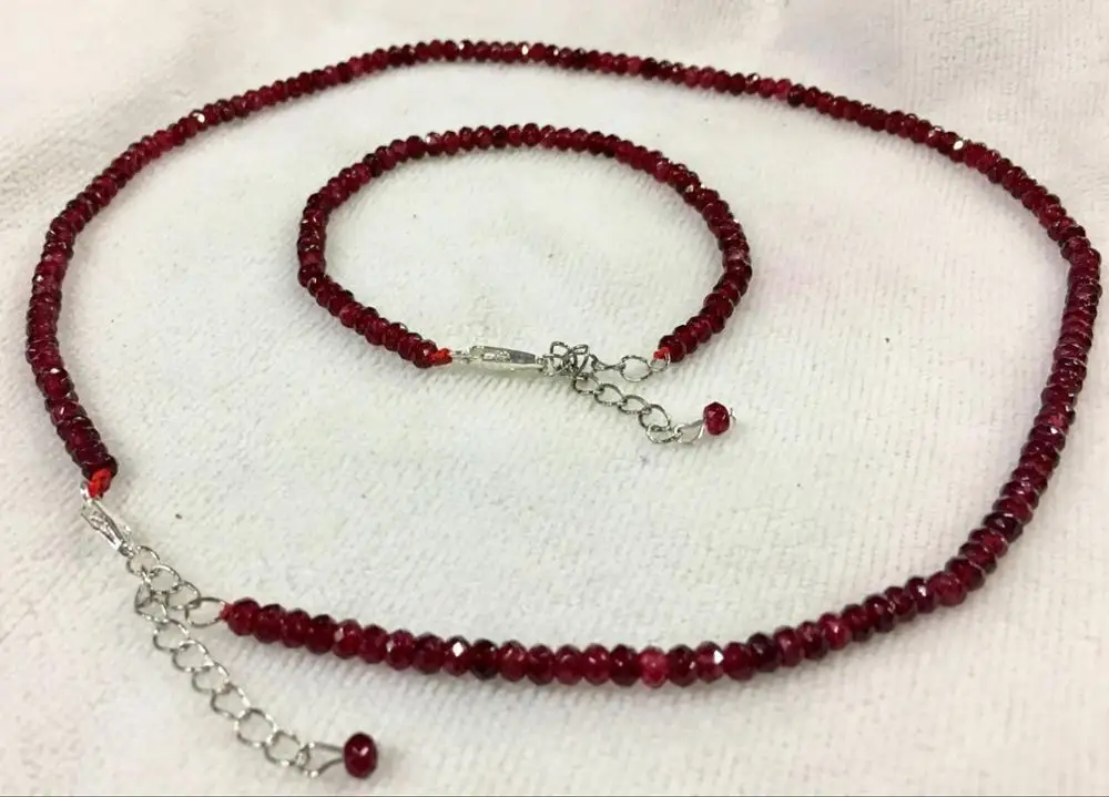 

2x4mm Brazil Red Ruby Faceted Roundel Gemstone necklace + Bracelet Set