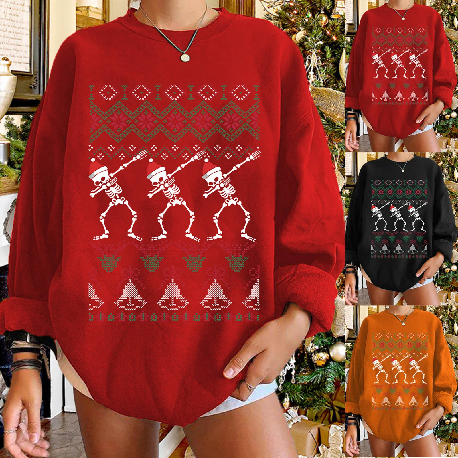 

Christmas Sweater Women Spring Autumn Sweaters Dancing Skull Print Ladies Jumper Sweatshirts Pullovers Xmas Sweaters Female