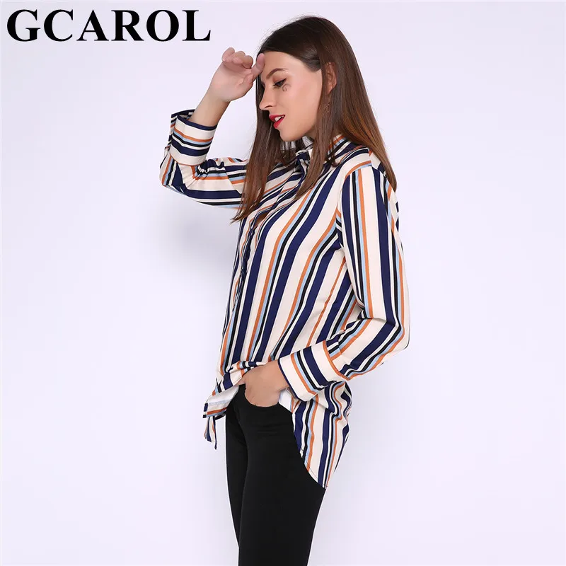 GCAROL, новинка, Женская Длинная блузка в полоску, 30% хлопок, контрастный цвет, OL, модная рубашка, весна, осень, зима, базовая, большие размеры, топы, одежда