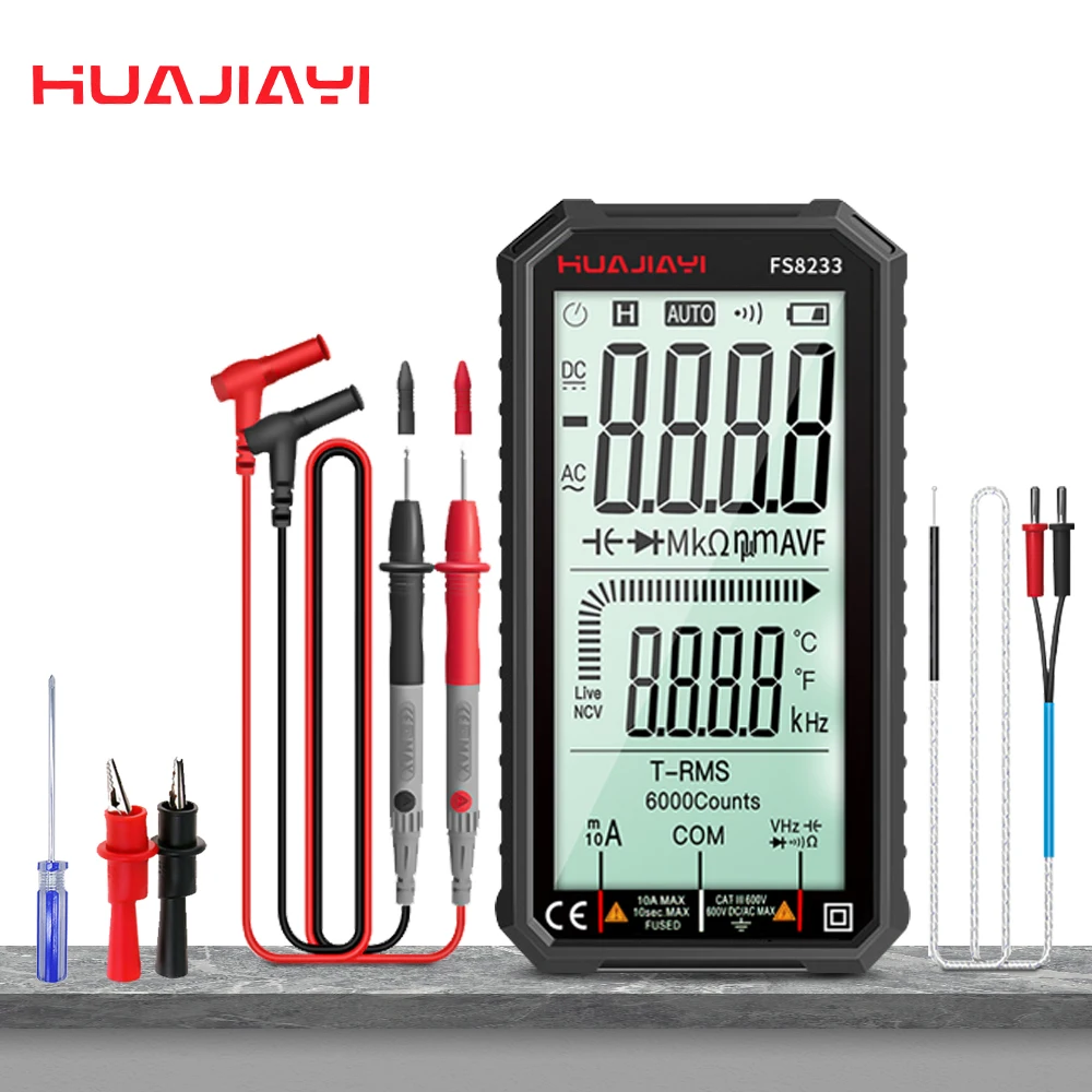 

6000 Counts Digital Multimeter 4.7In LCD DC/AC Current Voltage Measurement Capacitance Resistance Measuring Meter NCV Tester