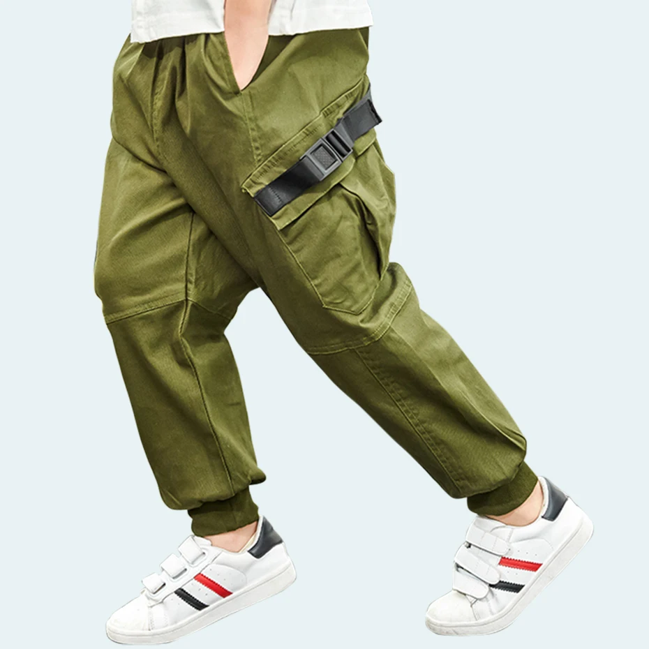 Штаны для мальчиков модные брюки-карго с эластичной резинкой на талии детские