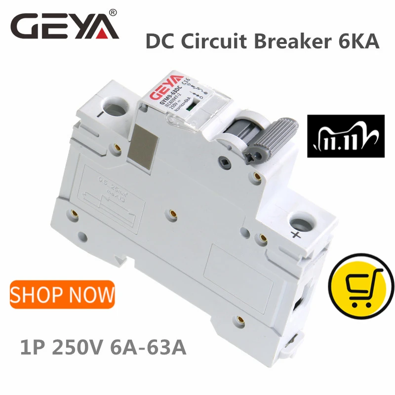 Мини автоматический выключатель GEYA Din рейка DC MCB 6KA 1P 250 В 6A 10A 16A 20A 25A 32A 40A 50A